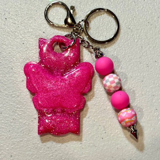 Pink Overload - Butterfly Inset Tag w/ Bead Bar