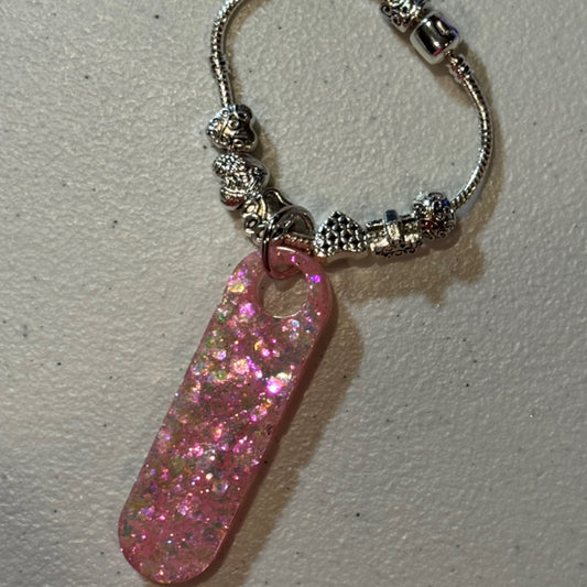 Pink Bar Tag w/ Beaded Chain