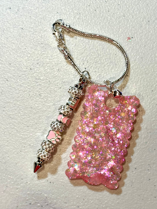 Pink Ruffle Ticket Tag w/ Bead Bar